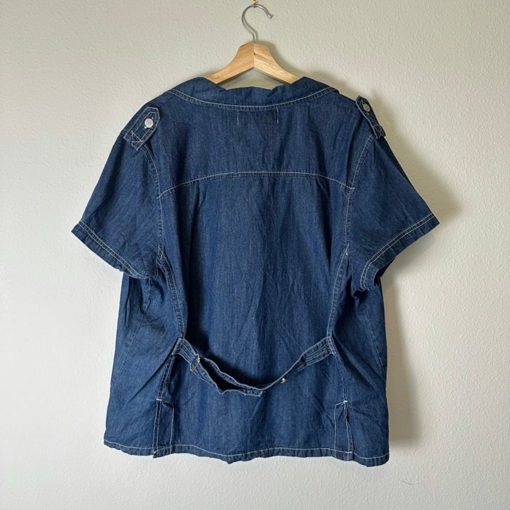 VTG Mwah Jeans Y2K Denim Safari Jacket Short Sleeve Utility Top Plus‎ Size 22/24 - Picture 3 of 6